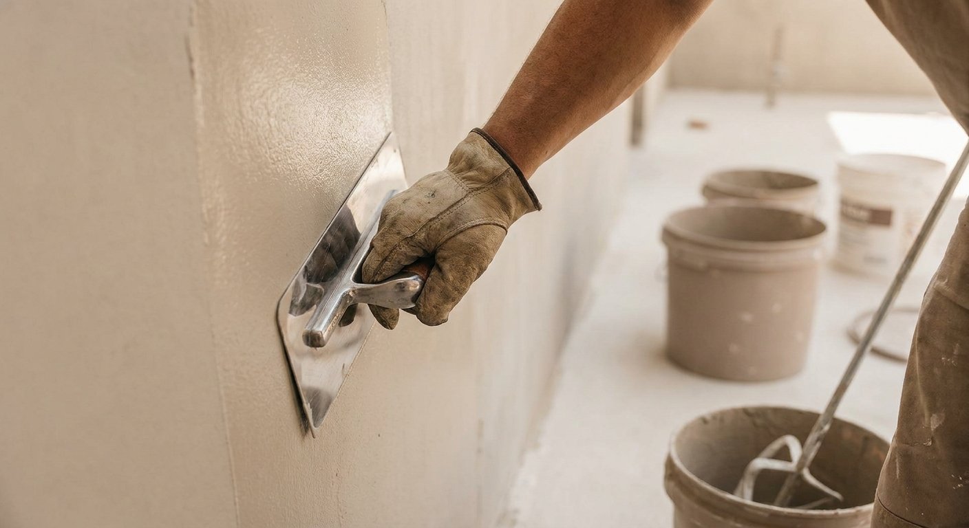 SEED Chemicals — cementitious waterproofing and finishing coat applied to a wall