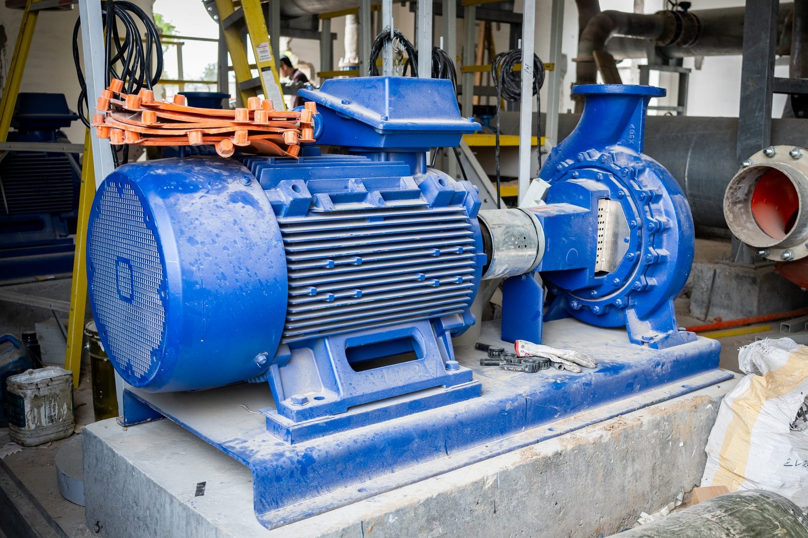 Process water pump set on a concrete plinth